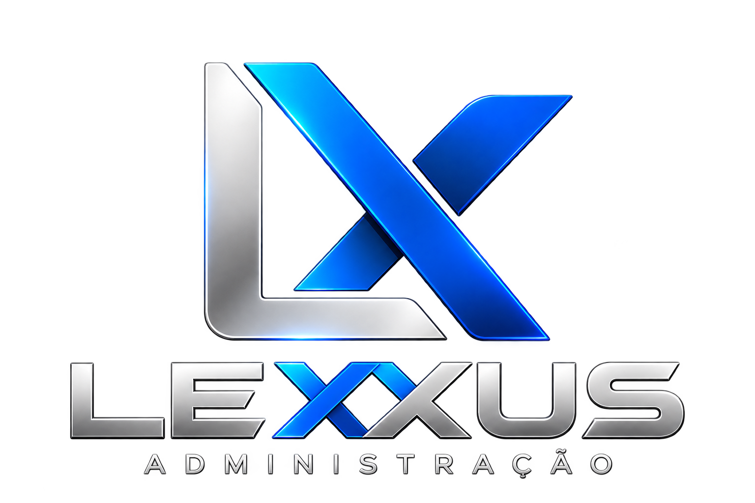 Logo Lexxus Administração em azul e prata